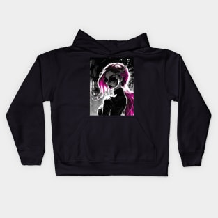 Shades of Mystery: Captivating Black and White Anime Girl Renderings Horror Goth Gothic Dark Pink Hair Fashion Kids Hoodie